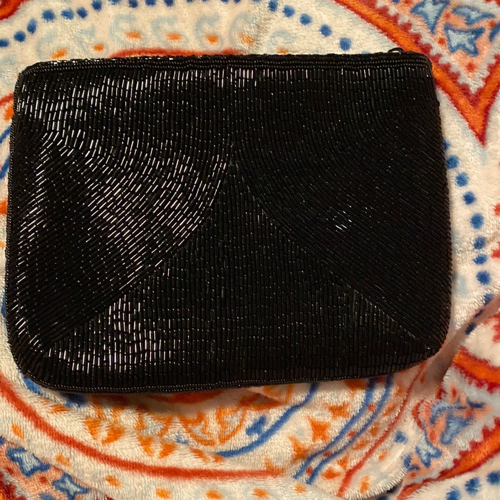 Black beaded hand clutch bag (not vintage just made to look it)